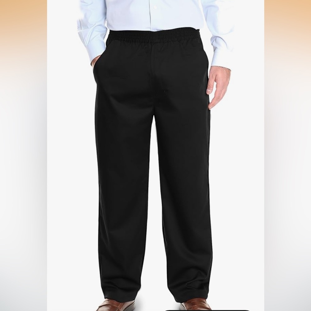 NWOT PEMBROOK Men's Black Elastic Waist Pants straight 4 pockets navy blue